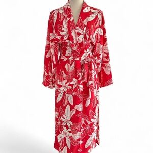 Emory Park Red and White Floral Hawaiian Style Robe / Kimono / Dress